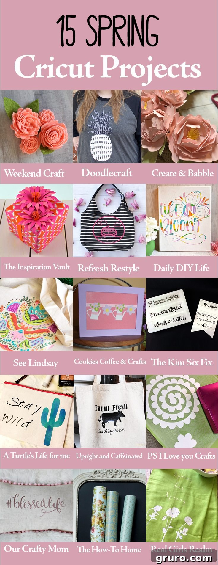 A collage of 15 different spring Cricut craft ideas for inspiration