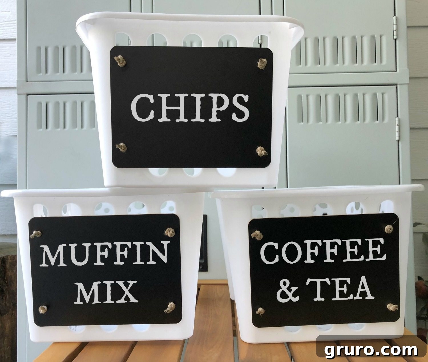 Customized Dollar Store storage bins with chalkboards