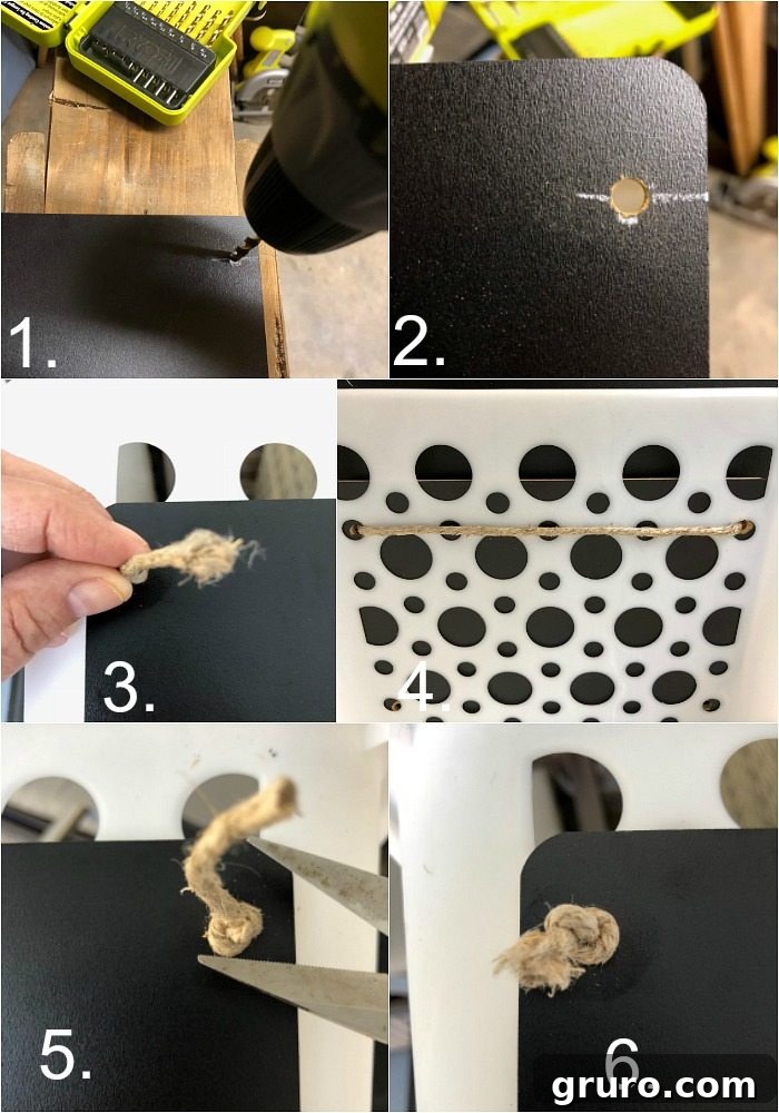 Adding chalkboard to storage bins with twine