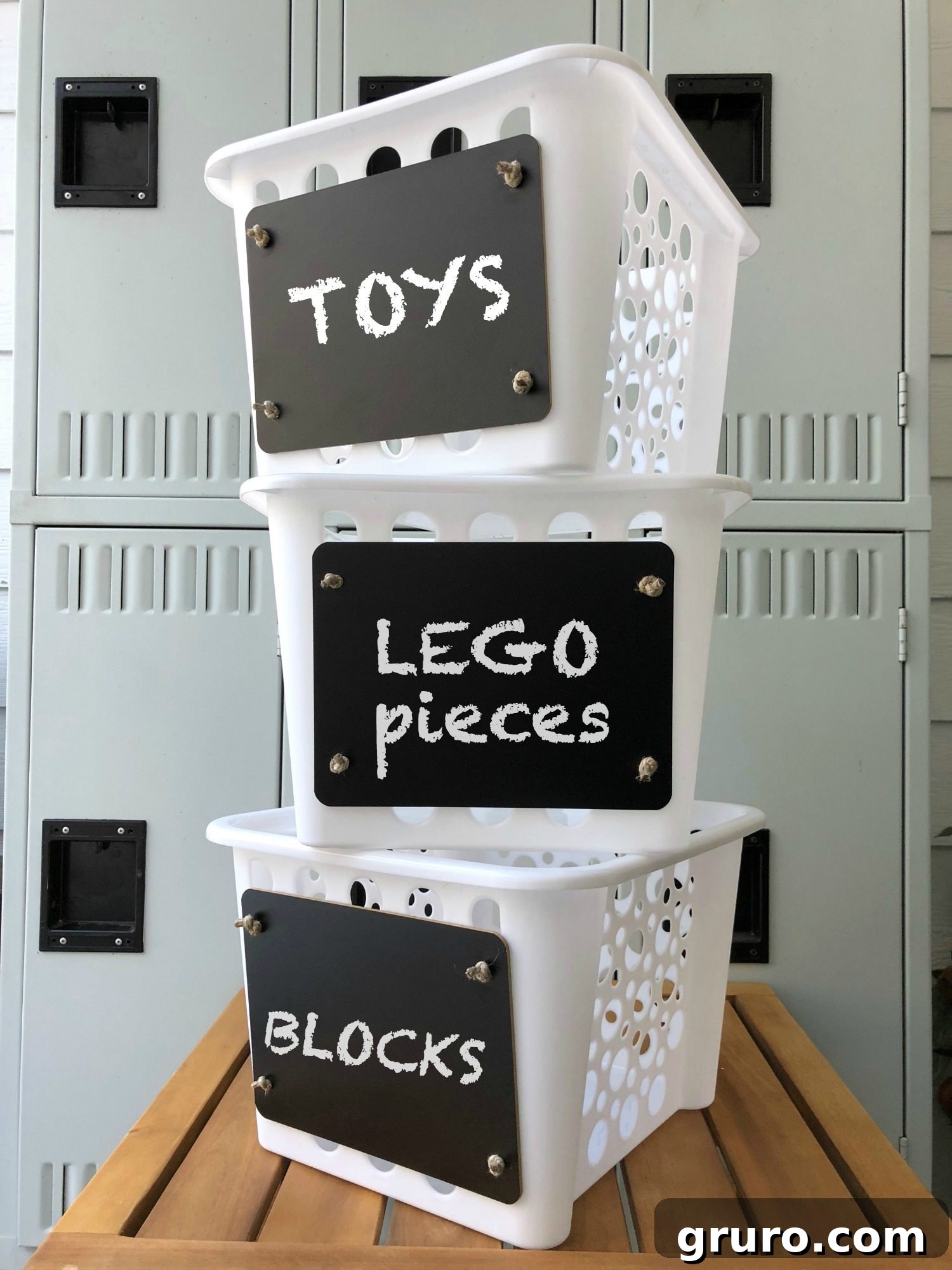 Finished custom storage containers with chalkboard labels