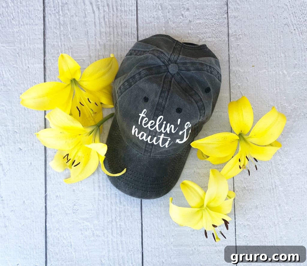Stylish Personalized Summer Cap Cute Cricut idea for a ball cap, showcasing a stylish, personalized accessory for summer.