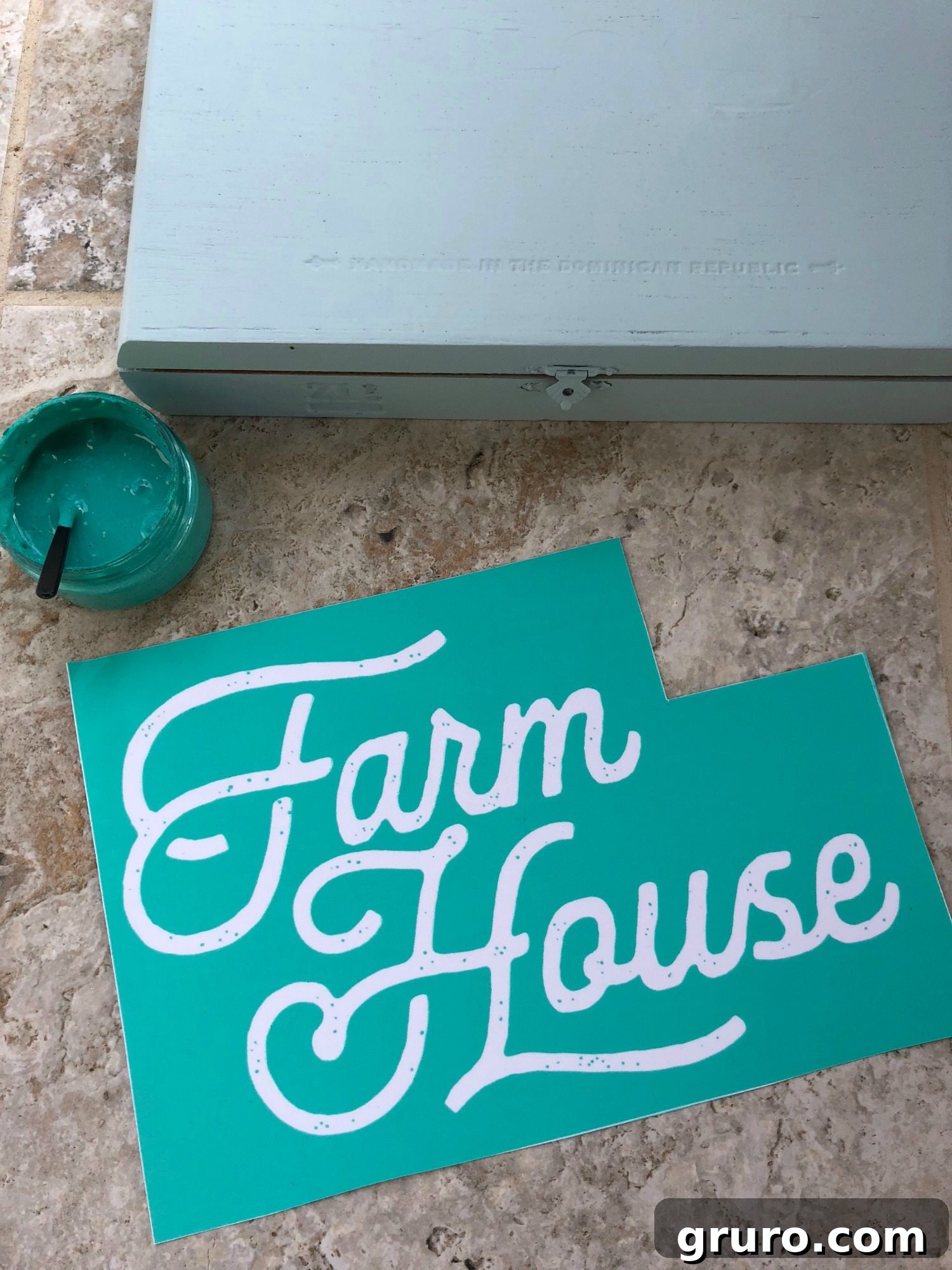 Recycled Cigar Box - create stylish decor storage with empty cigar boxes. Follow these easy tutorial to fit the decor in your home! Farm House Chalk Couture silkscreen transfer applied to a cigar box.