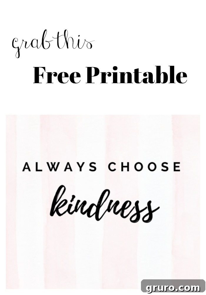 Share 'Always Choose Kindness' free printable on Pinterest to spread positivity