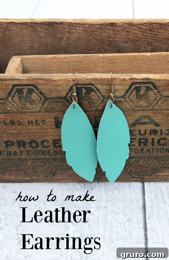 Your New Favorite Accessory: DIY Leather Feather Earrings – A Quick and Easy Cricut Project Finished turquoise leather feather earrings made with Cricut, a fun and easy DIY project.