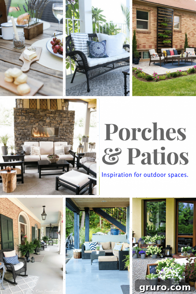Cozy outdoor patio with seating, string lights, and potted plants creating an inviting atmosphere