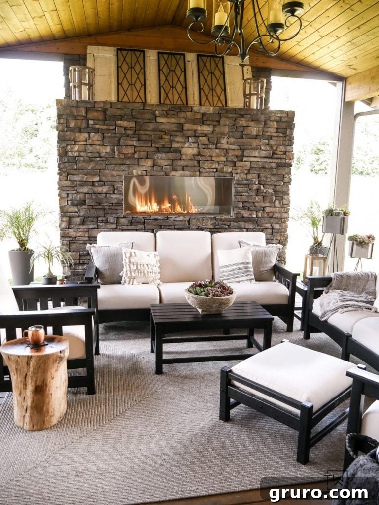 Polywood outdoor furniture in black and white on a modern patio