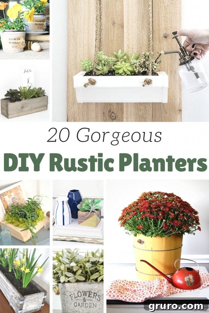 Pinterest Pin: Inspiring DIY Rustic Planters for Farmhouse Style Home Decor