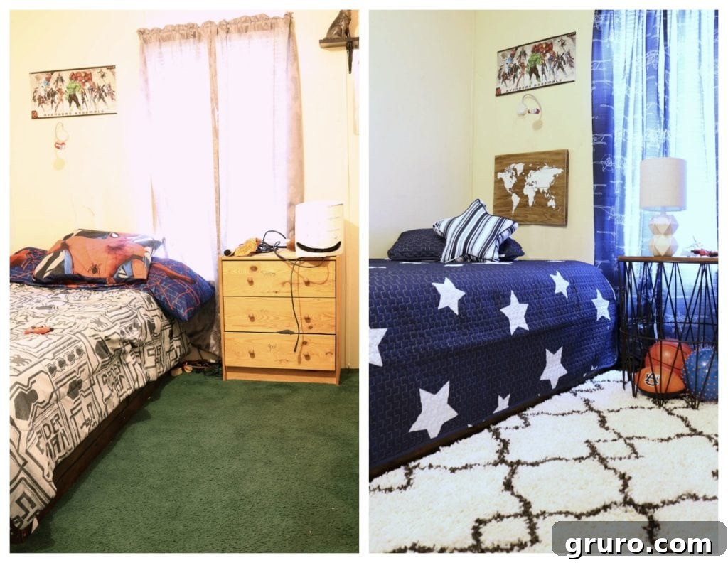 Kids Room Refresh, affordable ideas to spruce up any space. Boys room gets a makeover. Before and after boys room makeover
