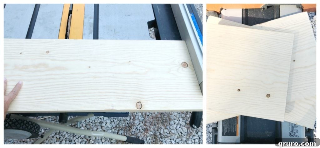 Double Impact: DIY Two-Sided Signs 2 Cutting the wood board to the precise dimensions for your DIY farmhouse sign using a table saw.