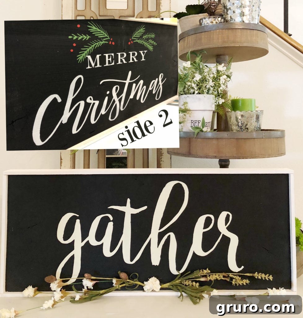 Reversible Farmhouse Sign - Easy DIY Instructions for Dual Sided Decor Your completed reversible sign, perfect for farmhouse rustic decor or seasonal displays.