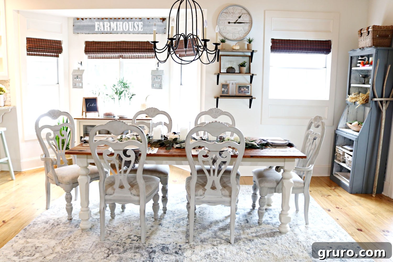 Inviting farmhouse dining room with modern rustic elements Beautifully refreshed farmhouse dining room with fall decor and elegant table setting