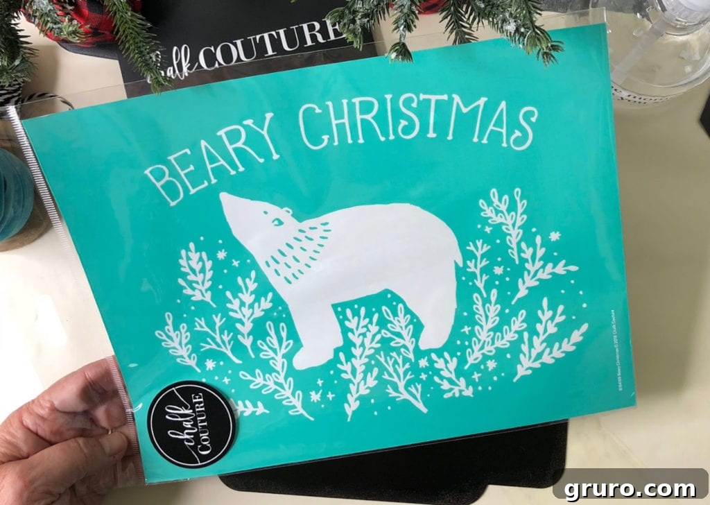 Chalk Couture 'Beary Christmas' transfer stencil, perfect for creating a festive Christmas sign design.