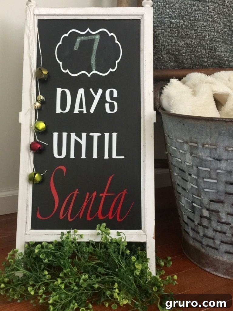 Finished Christmas Countdown Chalkboard with Santa theme.