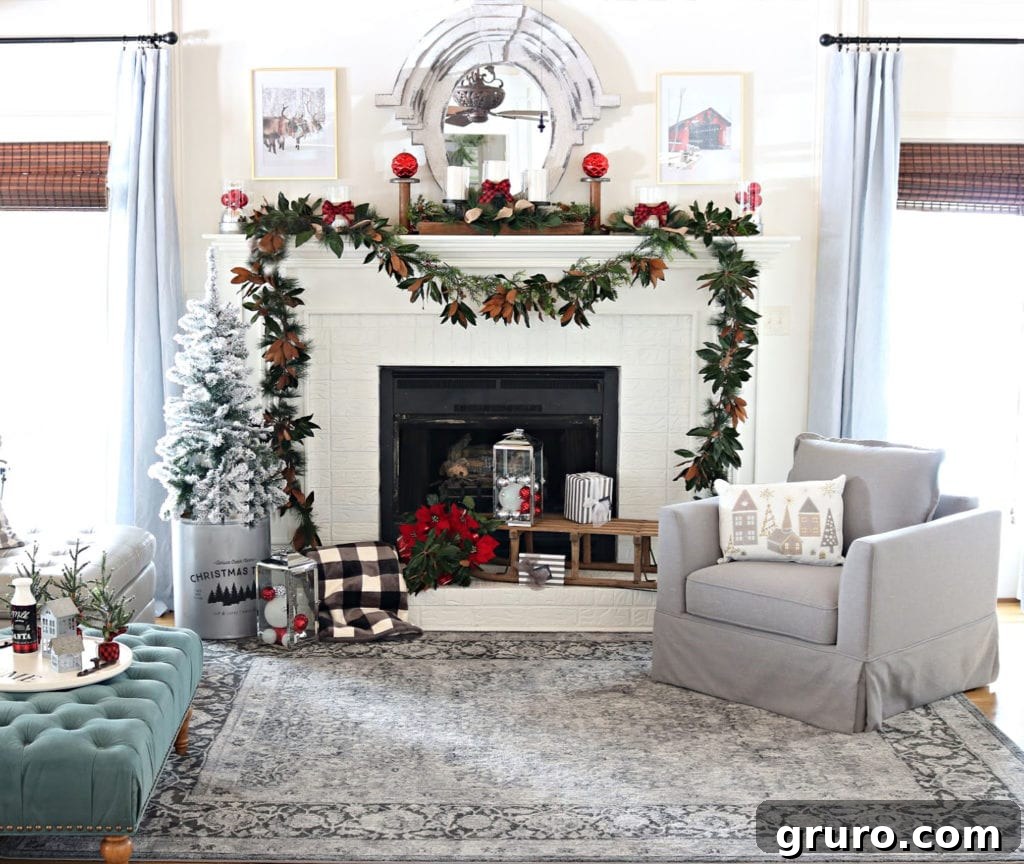BHG Christmas Living room with magnolia garland