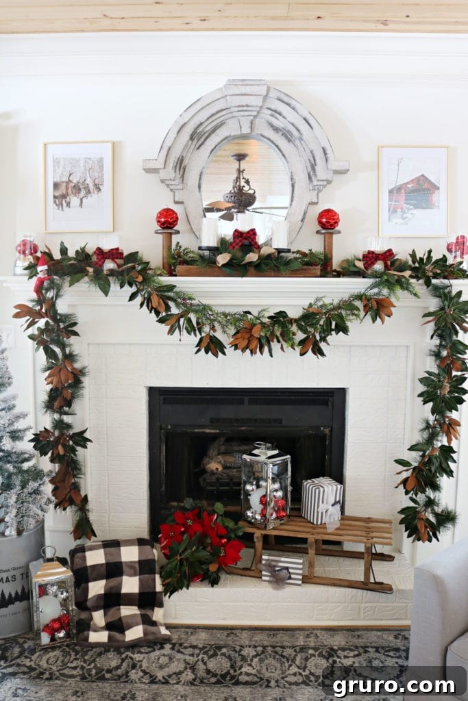Fireplace red and green Affordable Christmas Decor