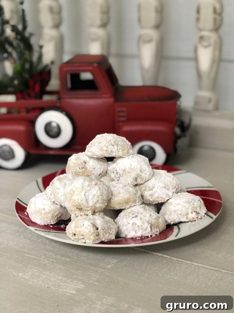 A finished plate of delicious Pecan Snowball Cookies with Lemon
