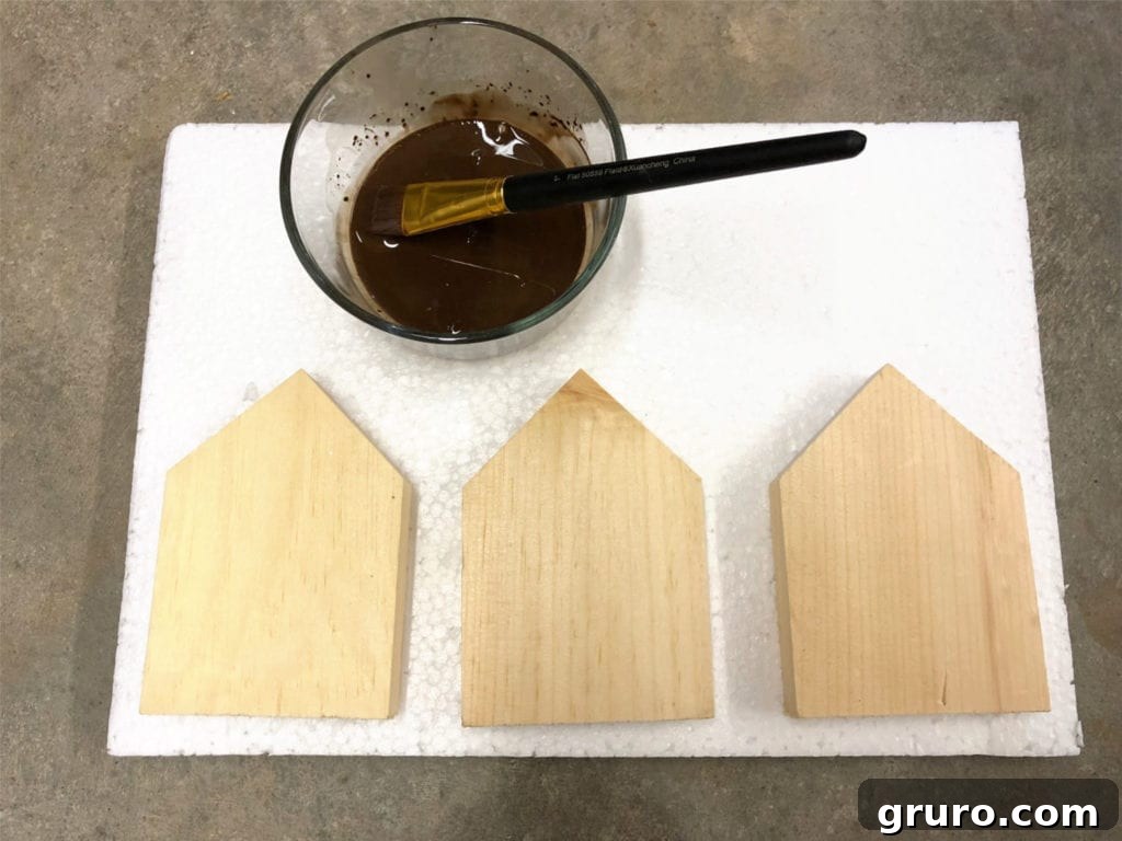 Brown stained wood houses, ready for decoration
