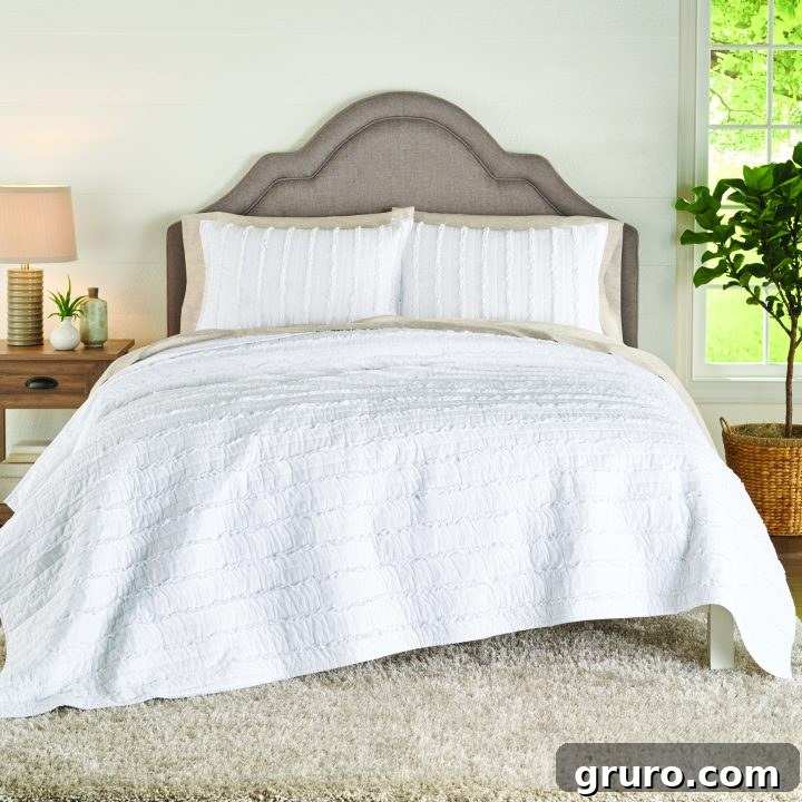 Solid Ruffle Stripe Quilt - Chic ruffles for a feminine touch