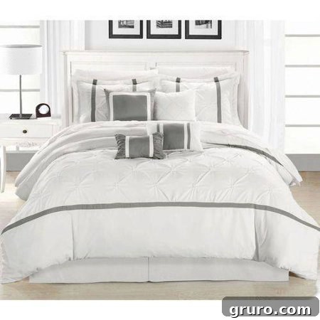 Chic Home Veronica Embroidered Comforter Set - Sophisticated white with gray stripes