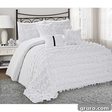Alustra Ruffled Bedding Comforter Set - Fade resistant and super soft