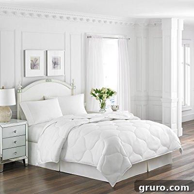 Elegant Laura Ashley White Trellis Quilted Comforter - Microfiber with rope braid trim
