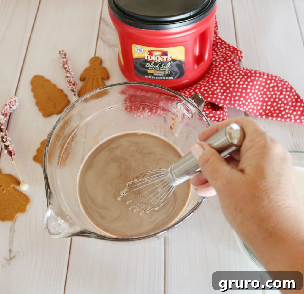 Decadent Slow Cooker Mocha Latte 6 Mixing coffee with chocolate syrup and hot chocolate mix before adding milk