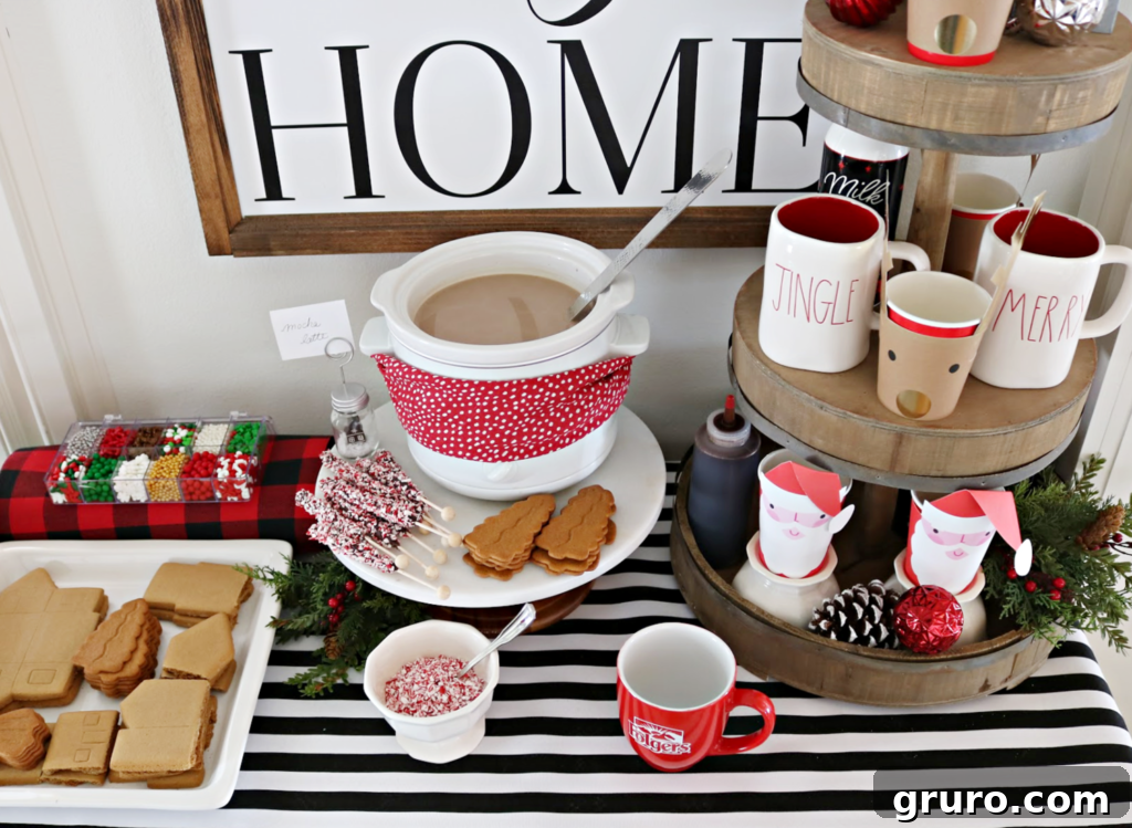 Decadent Slow Cooker Mocha Latte 8 Gingerbread house party with festive decorations and hot mocha lattes