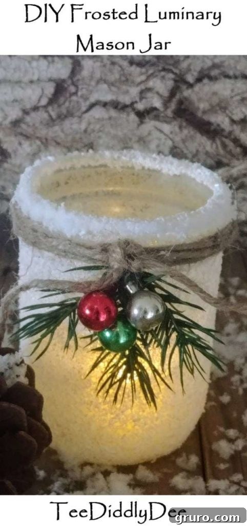 DIY Frosted Mason Jar Luminaries for Christmas Decor