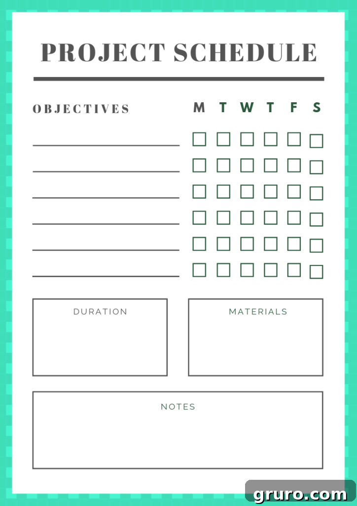Project Schedule - free printable planner for managing project tasks