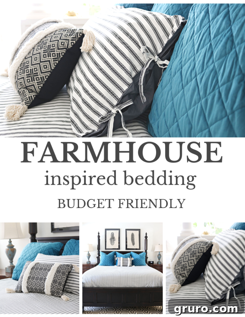 Black White Farmhouse Bedding - affordable bedroom makeover ideas from Better Homes & Gardens