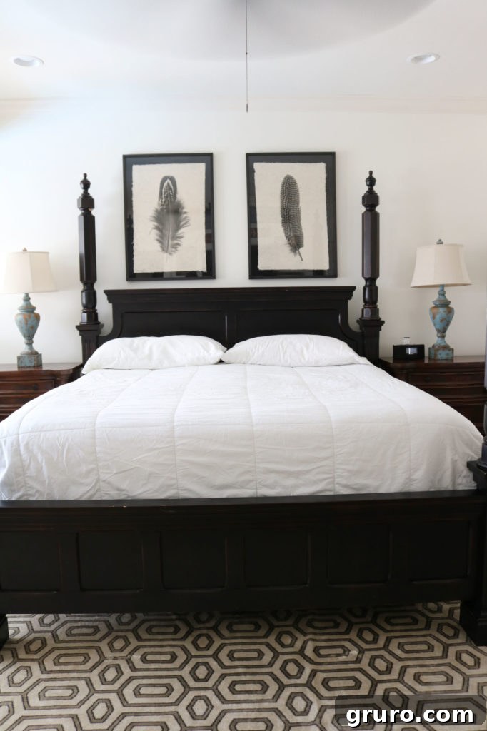 Before bedding refresh - bland bedroom, lacking style and personality