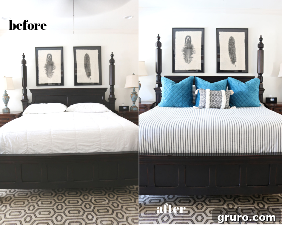 Before and After Bedding Refresh - affordable bedroom makeover