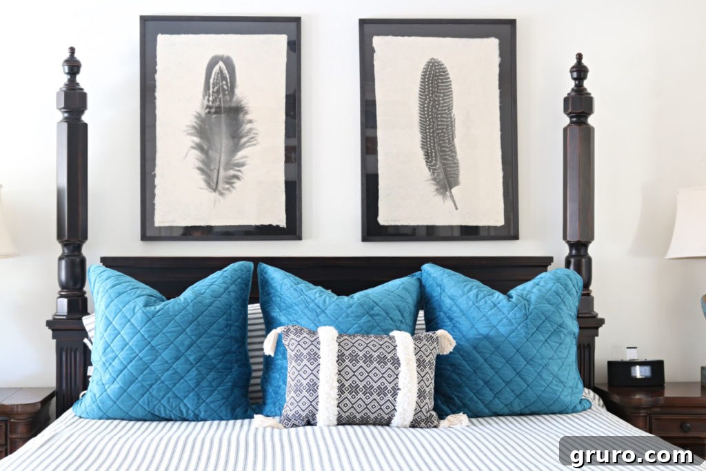 Striped duvet with blue Euro shams for an updated bedroom look