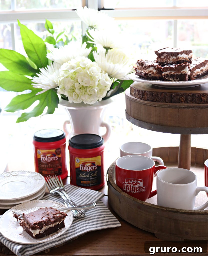 Folgers coffee and dessert, Mississippi Mud Cake paired with our favorite Folgers coffee roast.