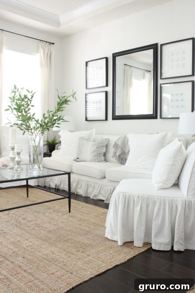 Cozy Winter Living Room with a peaceful ambiance, featuring soft lighting and comfortable seating