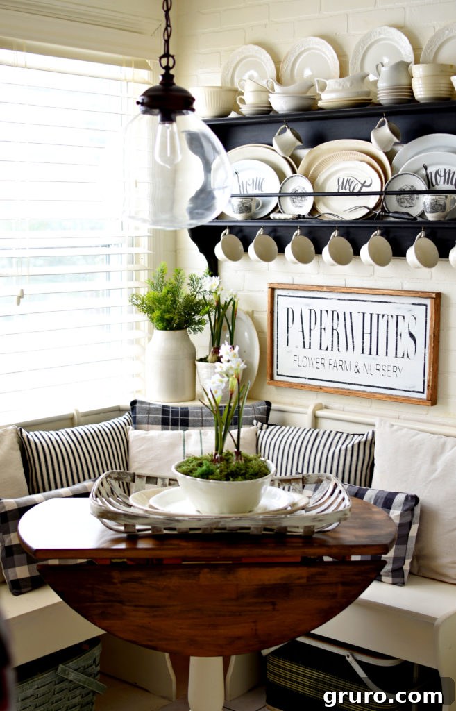 Cozy winter home tour breakfast nook with warm textures and inviting light