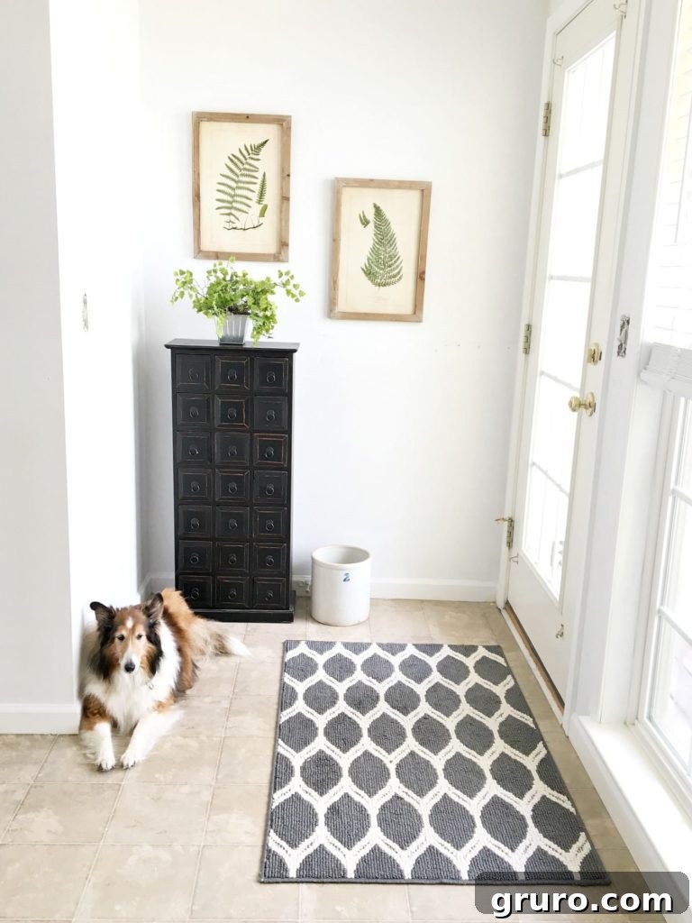 Mini Mudroom Makeover showcasing an organized and stylish small entry space