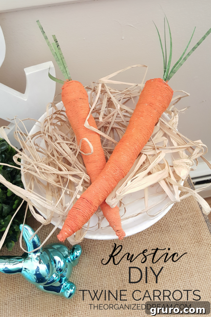 DIY Twine Carrots - Rustic Spring Craft