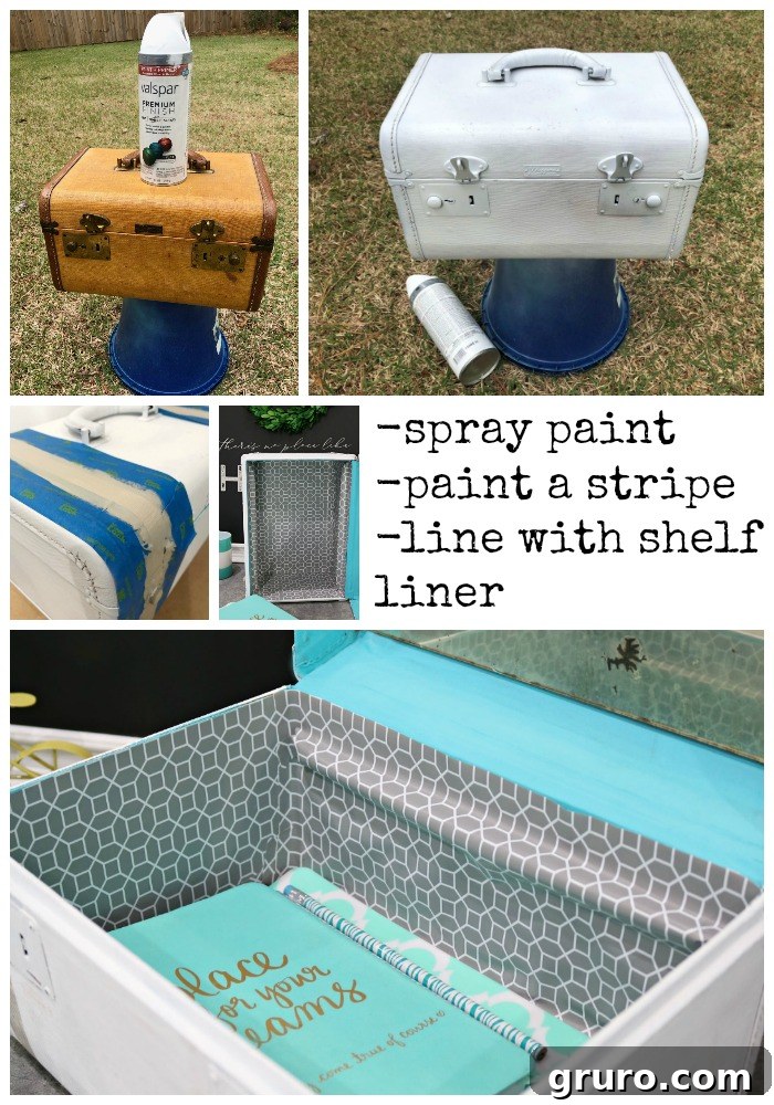 Vintage Train Case Makeover DIY train case makeover showcasing a fresh, new look with paint and distressing