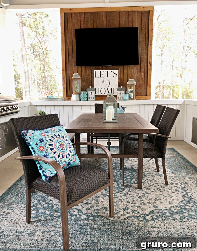 porch dining area with cozy seating