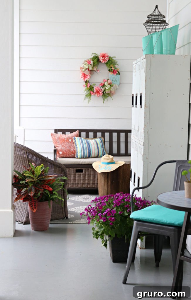 Side porch bench for pool entry