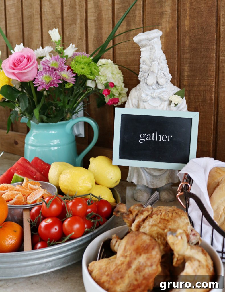 Ideas for an inviting outdoor dining experience, showcasing a well-arranged buffet.