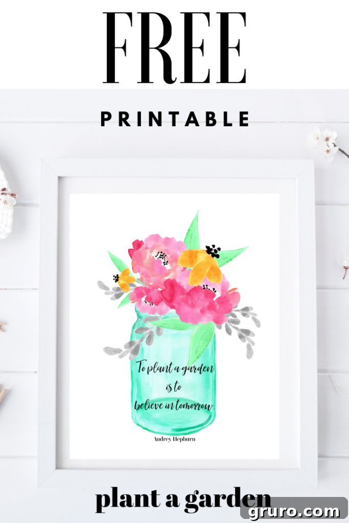 Plant a garden - container garden idea with a free print to frame. Plant a garden printable - A beautiful free print to frame, encouraging container gardening