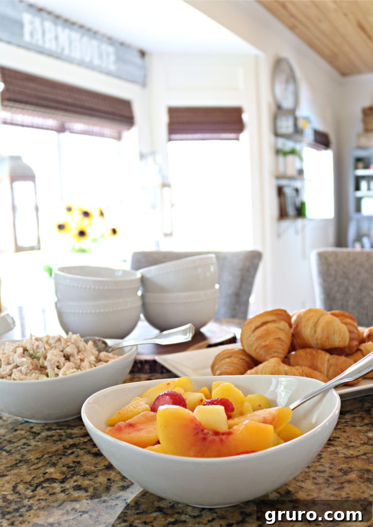 Fruit on buffet in a beautiful porcelain dish - Affordable White Porcelain Dishes Farmhouse Style