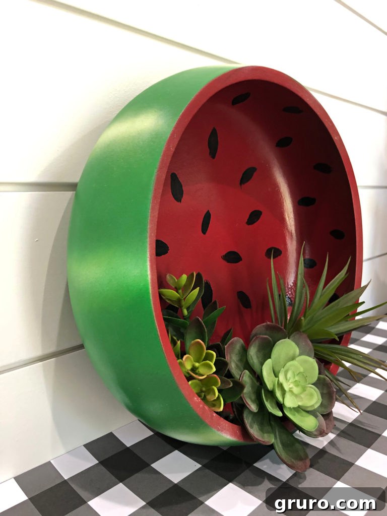 Repurposed vintage wood bowl painted as a watermelon