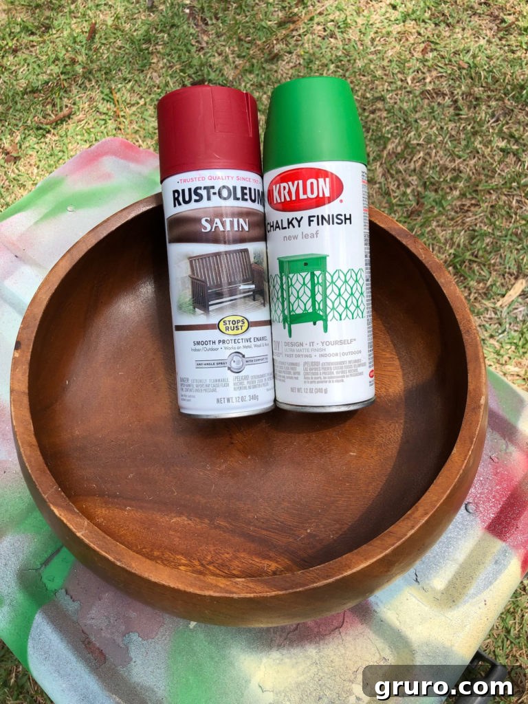 Close-up of a vintage wood bowl before its watermelon makeover
