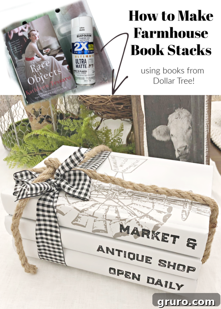 Finished white painted book stacks, perfect for farmhouse style home decor