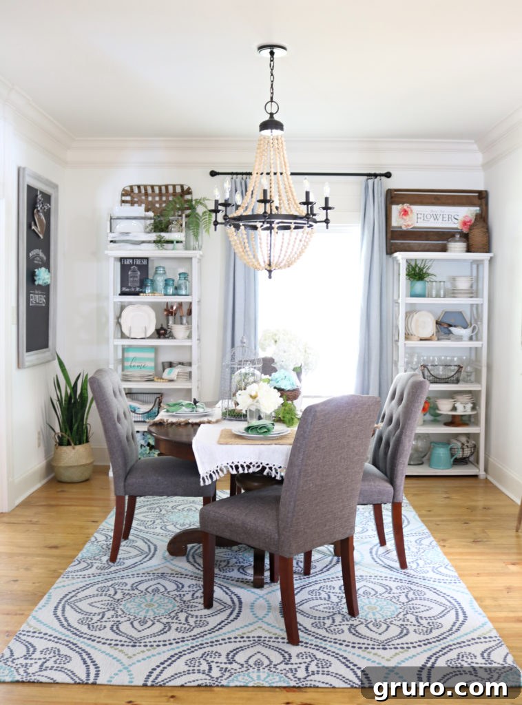 Curated Dining Room Shelving 13 open shelves in dining room, showcasing the overall refreshed space.