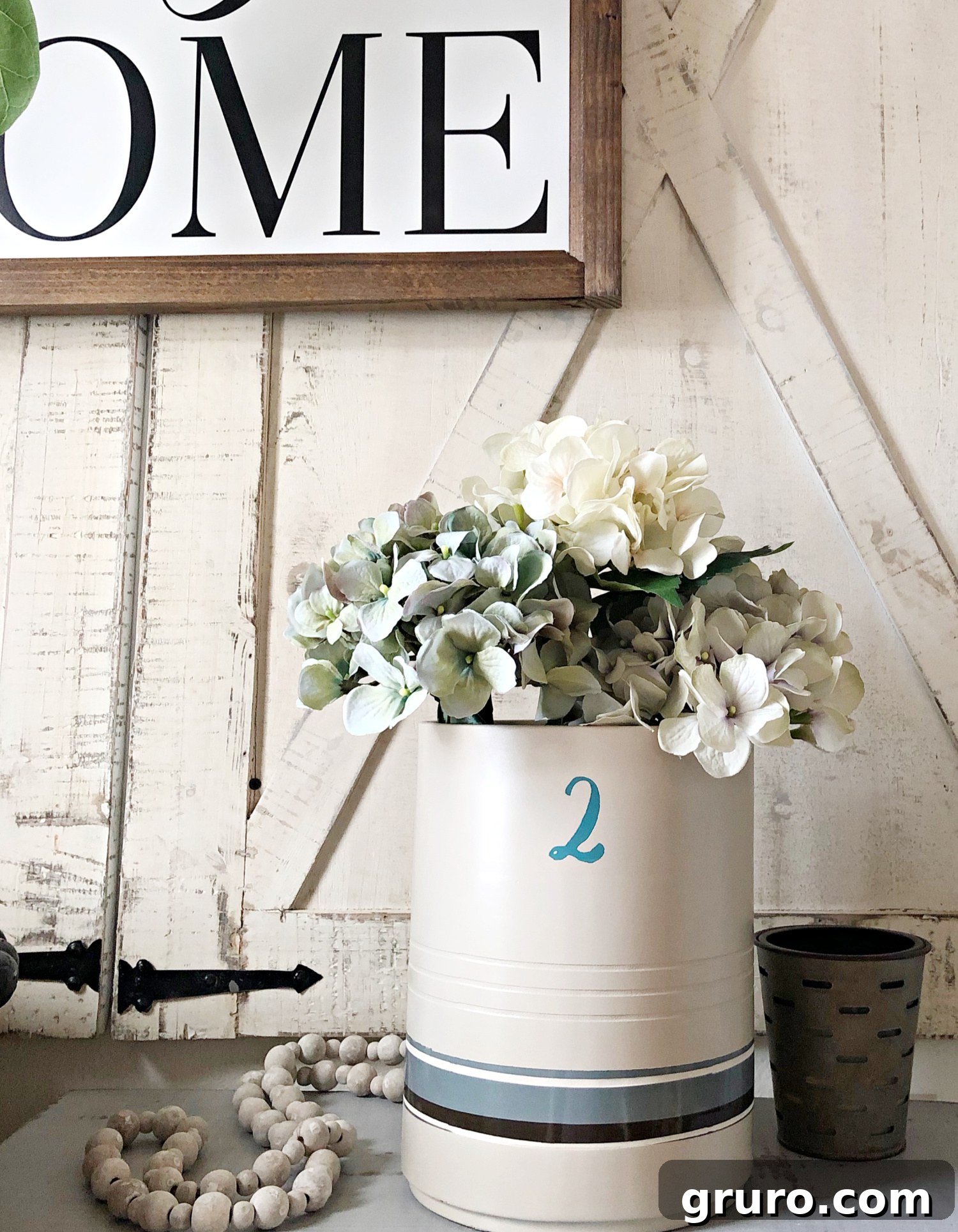 Rustic Crock Transformation 2 DIY antique look crock after makeover - repurposed ceramic trash can