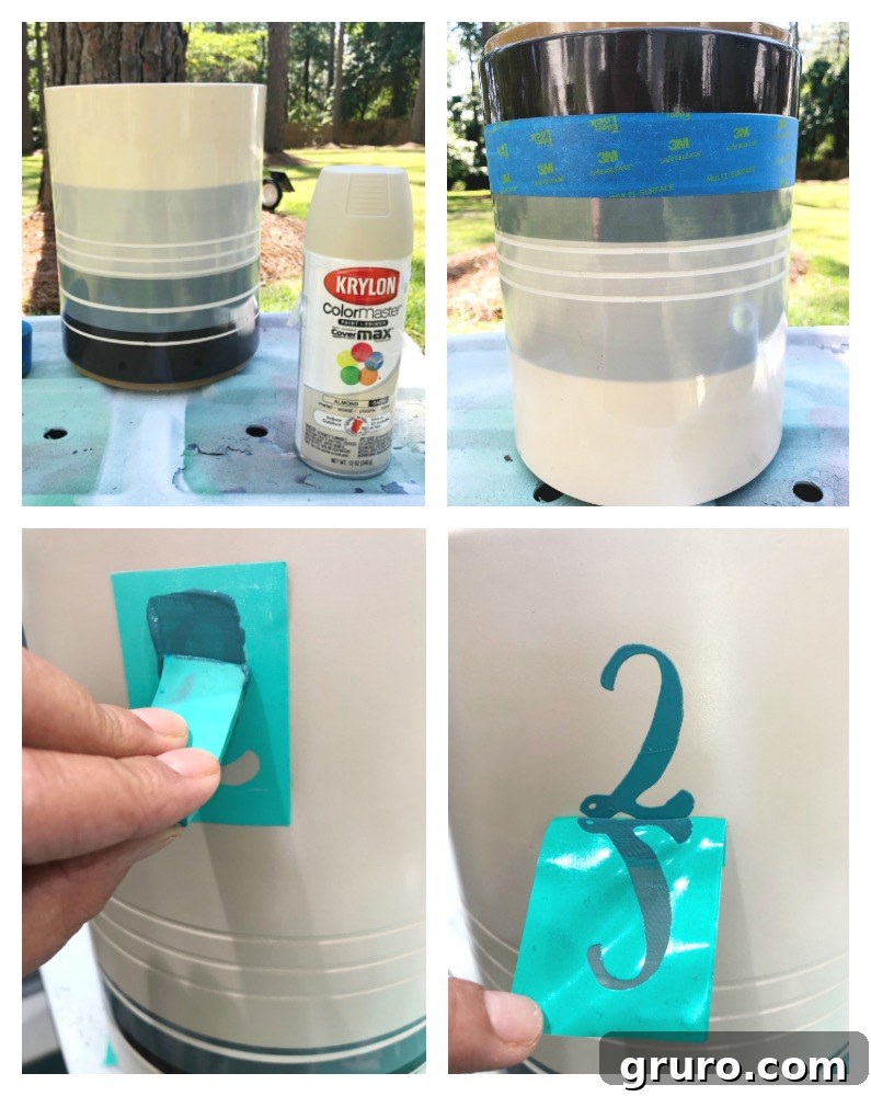 Rustic Crock Transformation 3 Applying a stencil for the antique crock number detail